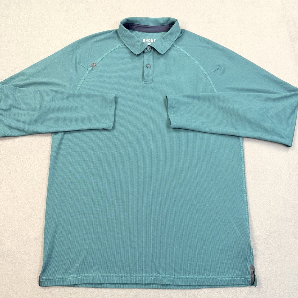 Rhone Polo Shirt Mens Medium Bluegreen Solid Golf Delta Pique Performance